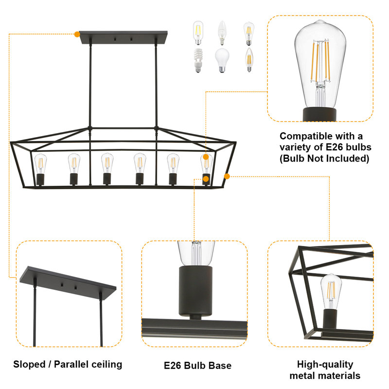Reede 6 - Light Matte Black Square/Rectangle Pendant
