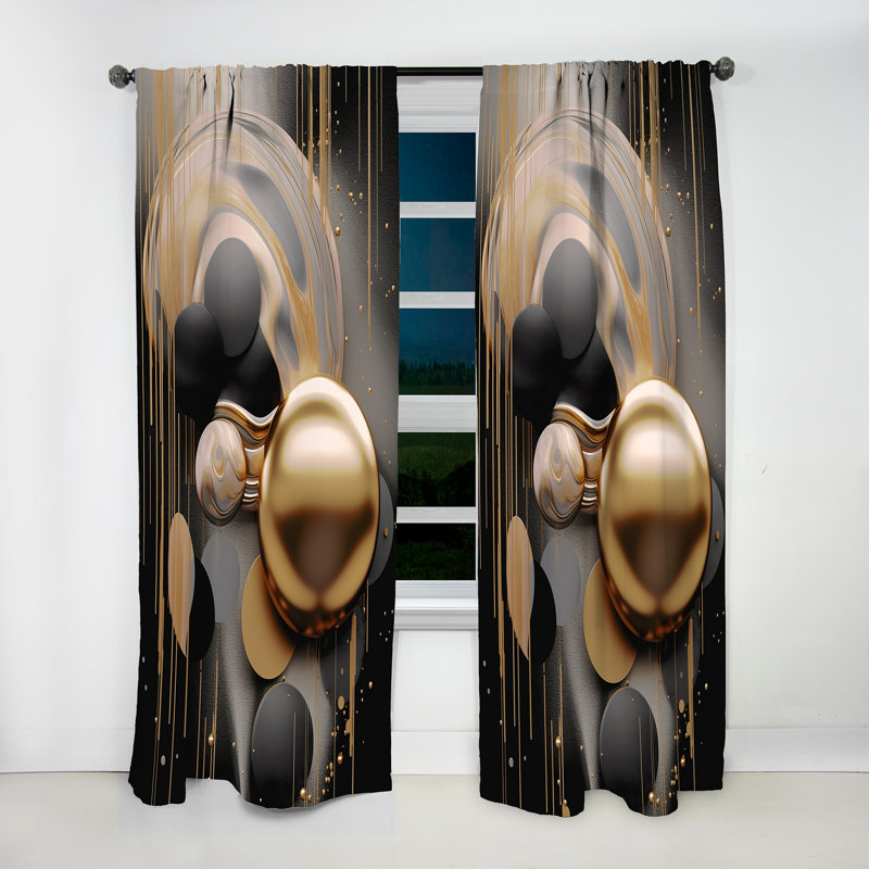 Gul Gold And Black Mystic Mulanje VI - Shapes Curtain - Velvet Room Darkening - 1 panel, 52" W x 90" L