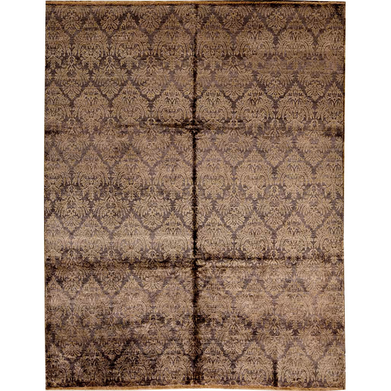 Tapis aubergine et gris noué à la main de haute qualité