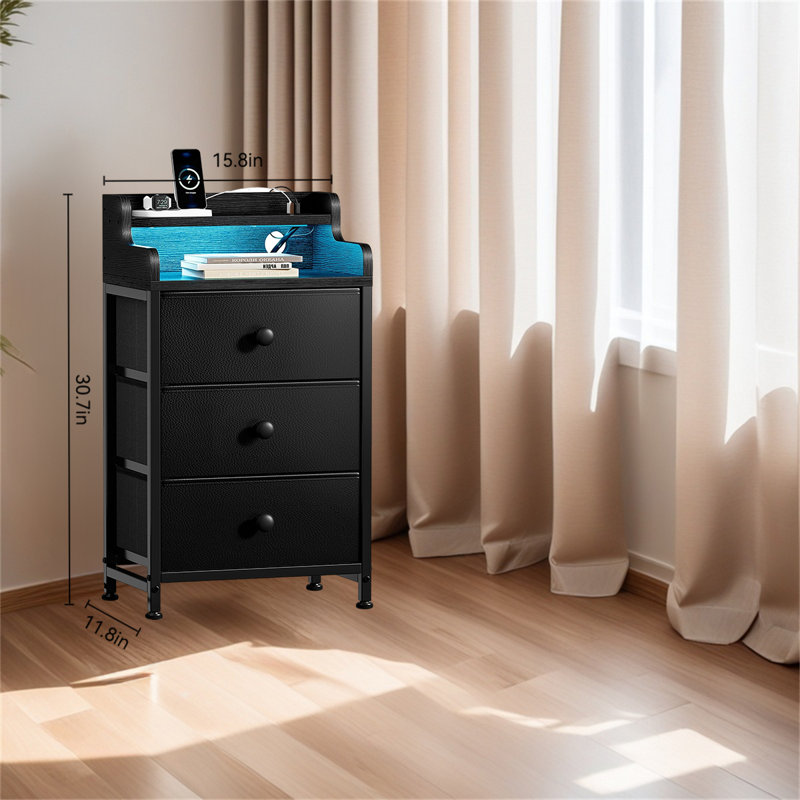 Tall Nightstand With Charging Station, Black