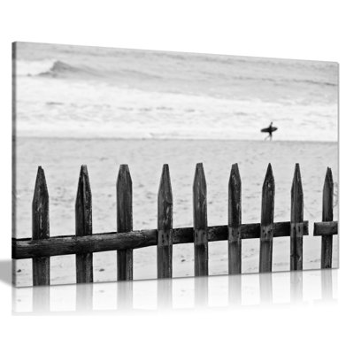 Beach Shore & The Surfer - Wrapped Canvas Print