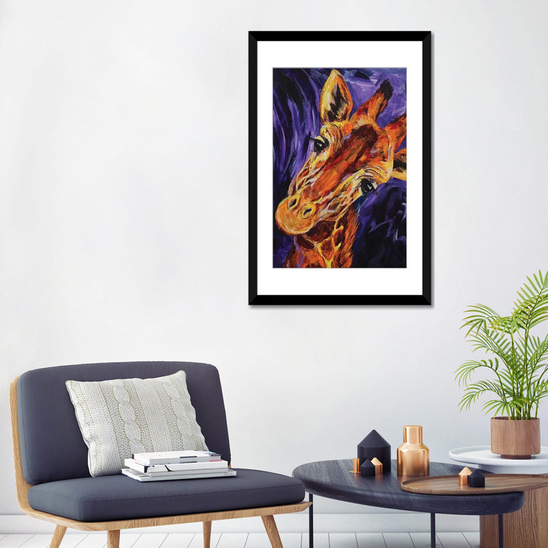 «Giraffe», reproduction sur toile, Papier d'art encadré noir, Blanc, H 32 po x l 24 po x P 1 po