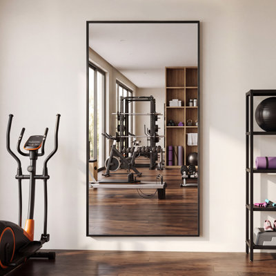 Oversized Rectangle Full‑Length Aluminum Framed Floor Mirror with Stand for Bedroom, Living Room, Home Gym, Closet and Dressing Room