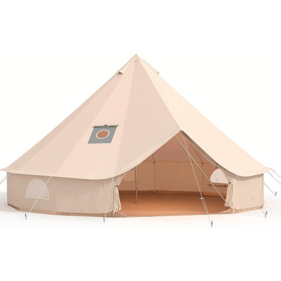 Canvas Bell Tent with Stove Jack, PVC Base, Mesh Windows, 4-Season Yurt Hot Tent for Camping & Glamping