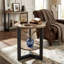 Table de bout ronde en bois avec tablette de rangement, table d'appoint industrielle moderne avec structure en métal Wexford, petite table d'appoint pour le salon, la chambre à coucher et les petits espaces-1318752502