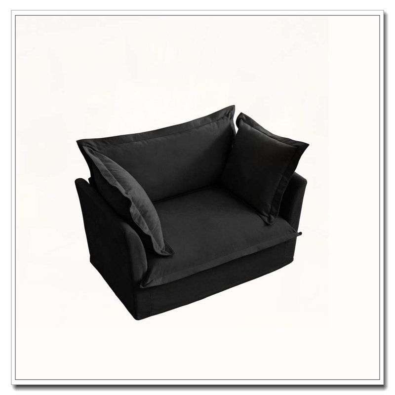 Fauteuil d'appoint en chenille avec 2 coussins décoratifs, Noir