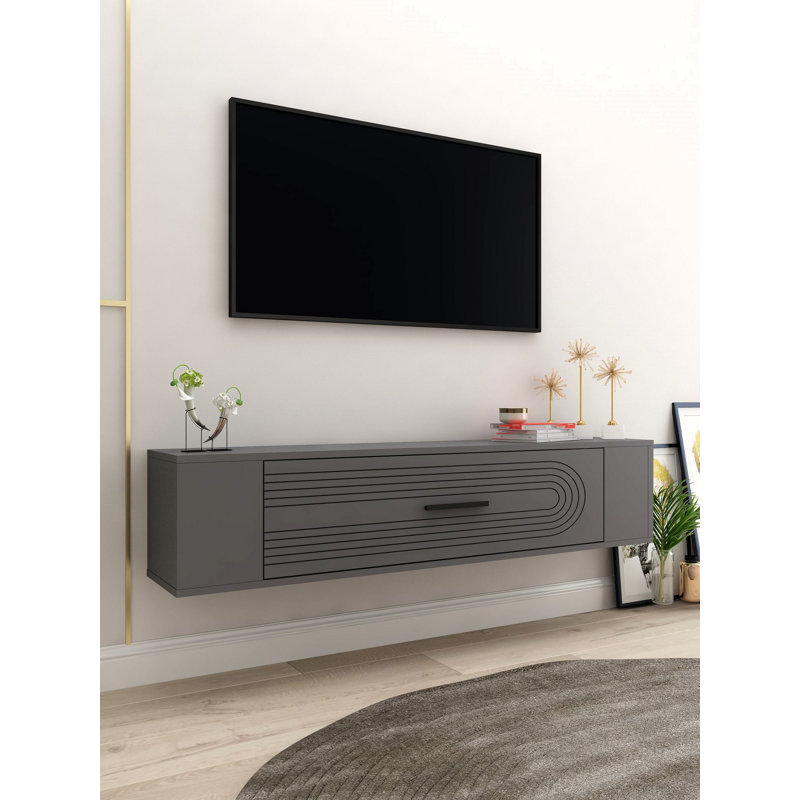 Meuble télé, H 33,2 po x l 120 po x P 26,4 po, Gris