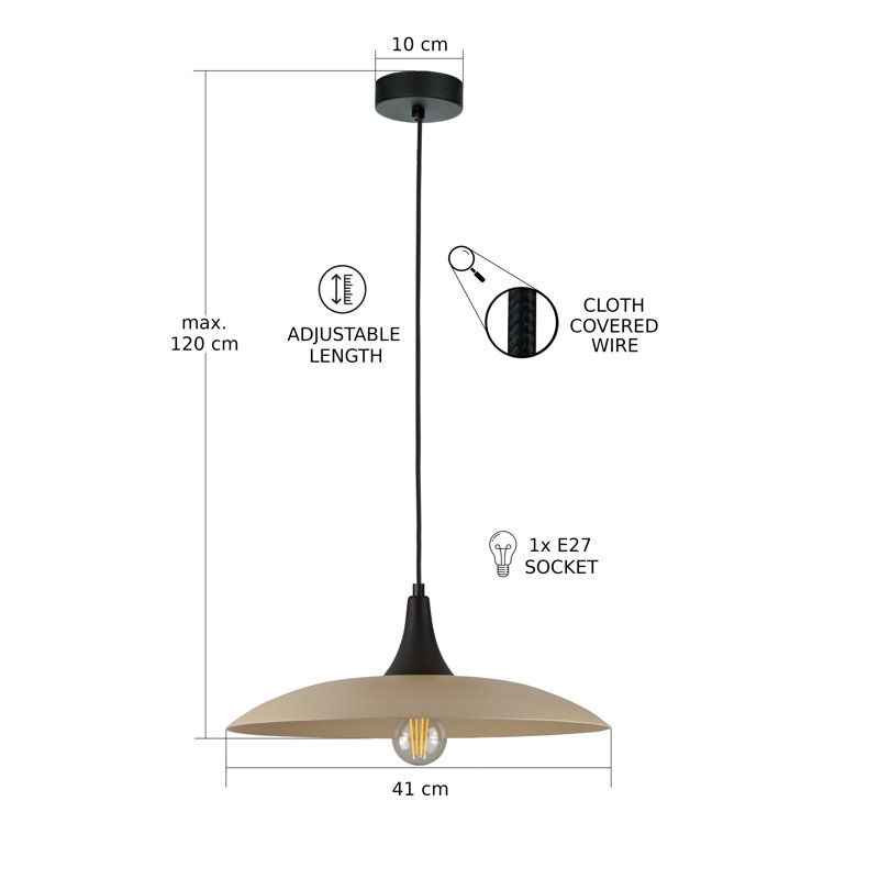 1 - Light Matte Black Dome Pendant, Black/Latte