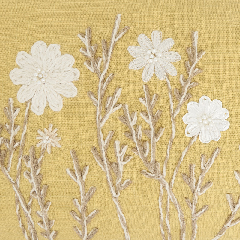 Delicate Embroidered Floral Pillow Cover, Yellow, Duck Down