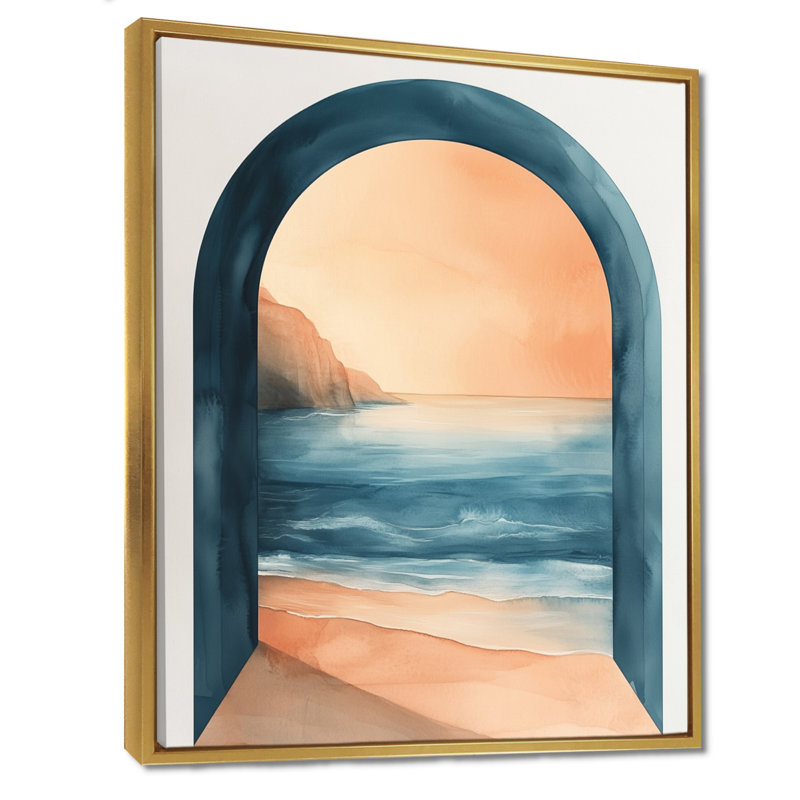 Toile arche océanique, H 32 po x l 16 po, Cadre flottant doré