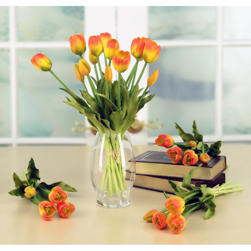 Blooming Tulip Bunch - 15 Inches Set Of 6, Red Orange