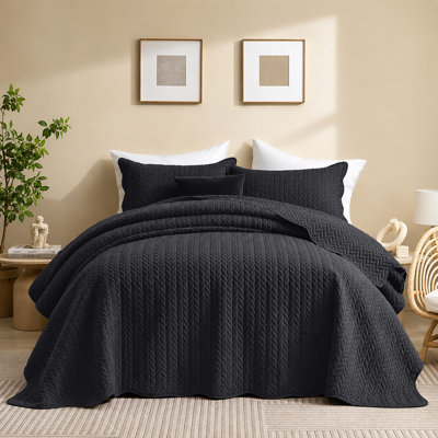 Microfiber Embossed Oversized Modern & Contemporary Bedspread Set With Shams