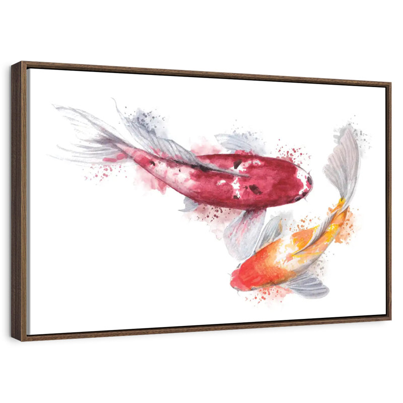 Paire de poissons Koi, Cadre flottant noyer, 31 po x 21 po