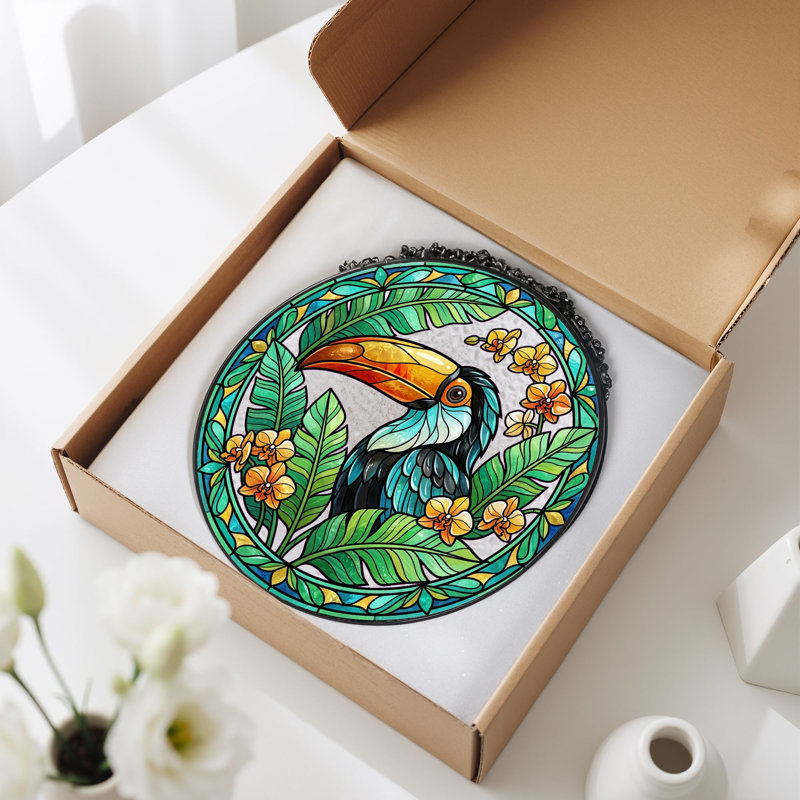 Panneau de vitrail Toucan Tropical - H 12 po, 12"H