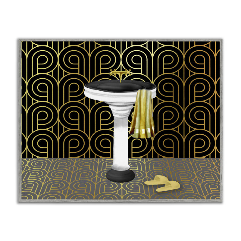 Giclée encadrée de style déco pour salle de bain, design par Conrad Knutsen, H 16 po x l 20 po, Gris