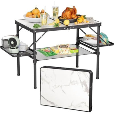 Table de camping pliante de 3 pi, table de pique-nique pliante, grande table de camp portable avec supports latéraux supplémentaires et filet de rangement, table de patio extérieure, articles de camping pour véhicule récréatif / voiture, aluminium léger et solide