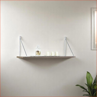 Tablette murale, tablette murale flottante rustique avec supports chromés | Blanc | Bois massif