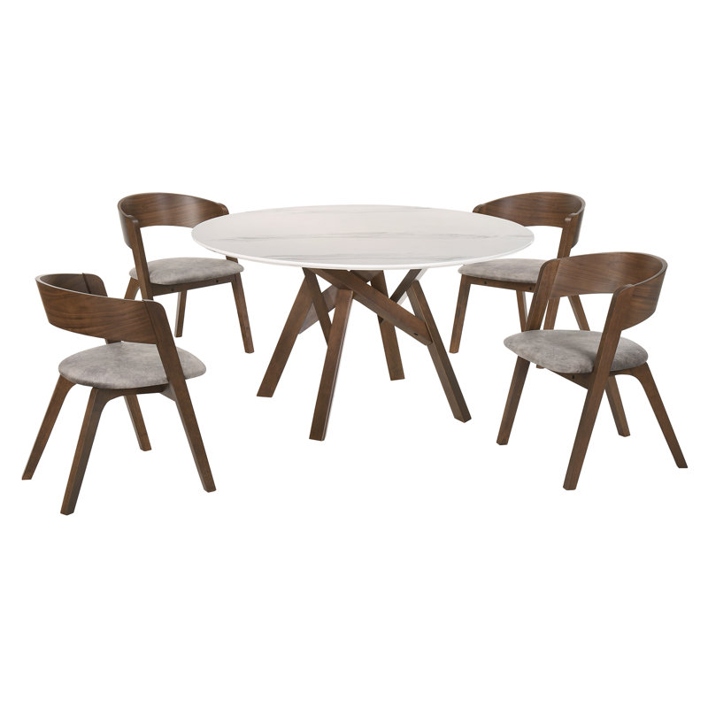 Ensemble de salle à manger 5 pièces Schorr, Blanc, Noyer