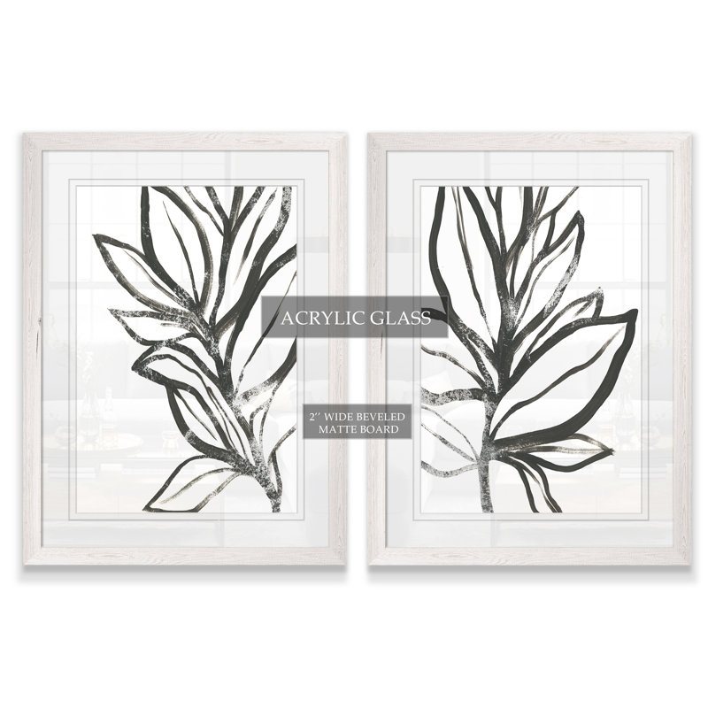 «Leaf Instinct I» par Vincent Van Gogh - ensemble de 2 reproductions d'art encadrées, H 20 po x l 16 po , Blanc