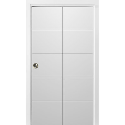 Sliding Closet Bi-Fold Doors | Planum 0770 Painted White Matte | Sturdy Tracks Moldings Trims Hardware Set | Wood Solid Bedroom Wardrobe Doors