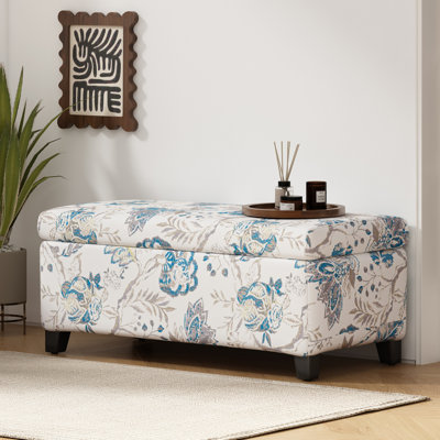 Rangement multifonctionnel à fleurs bleues avec charnières à fermeture douce, matériau, convient à la chambre à coucher et au rangement de couvertures supplémentaires de luxe, fonctionne comme repose-pieds, range-magazines dans le bureau