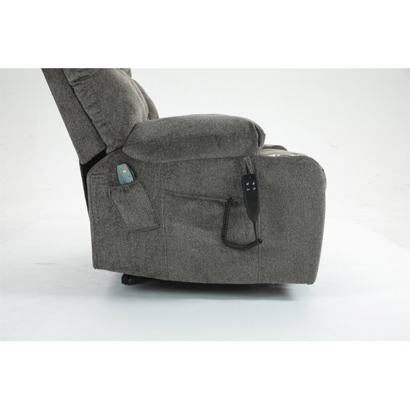 Lift Chair For Big And Tall Person With Inconvenient Legs: High Density Foam Lift Sofa With Heat And Massage, 2 Pockets, 2 Cup Holder, 2 Remote, OKIN Motor