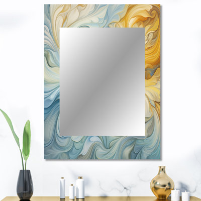 Vague rétro bleue et orange élégante III - formes abstraites grand miroir mural, miroir décoratif moderne, impression d'art en métal