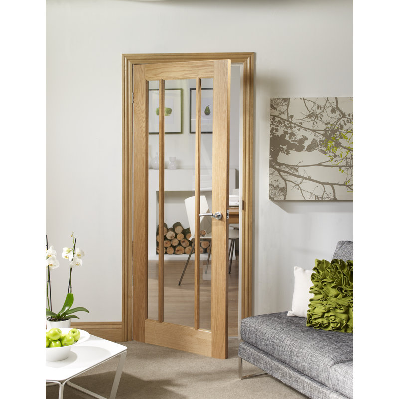 Internal Glazed Oak Worcester 3 Light Fire Door, 2032mm H x 813mm W