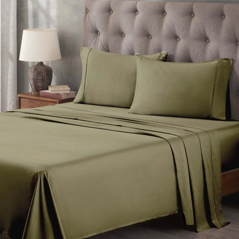 400 Thread Count Egyptian Cotton Blend Solid Deep Pocket Bed Sheet Set, Queen Sheet Set, Sage