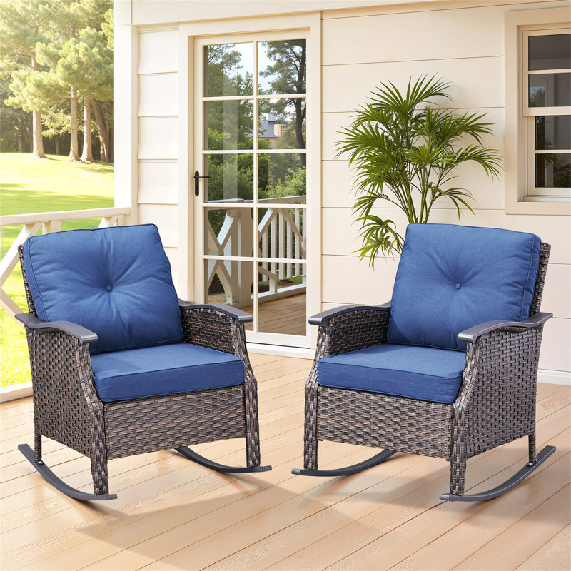 Ensemble de 2 chaises d'extérieur coulissantes en osier, Bleu