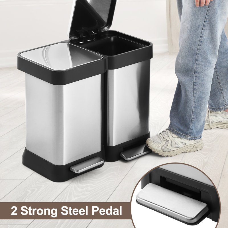 Poubelle de recyclage multi-compartiments 10,5 gallons en acier