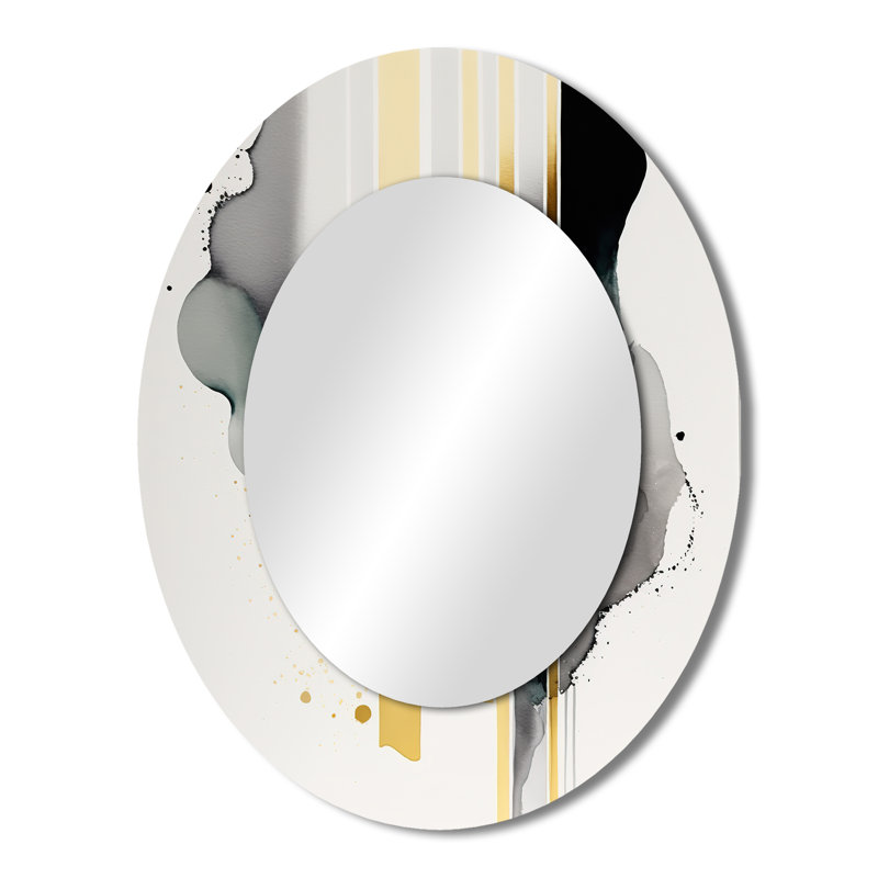 Abstract Transitional Shapes Black II - Large Oval Wall Mirror On Metal, 43" x 33"