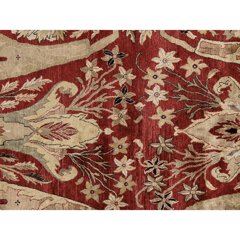 Hand Knotted Wool Oriental Area Rug in Red And Cream