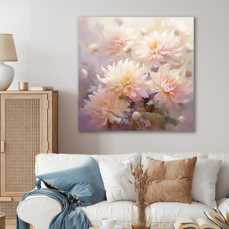 Pink Chrysanthemums Romantic Impression II - Floral Canvas Prints, Toile tendue, H 30 po x l 30 po x P 1 po