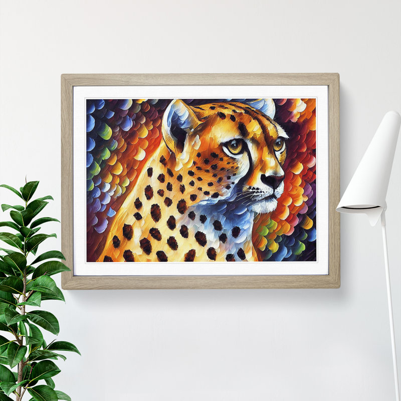 Cheetah Vol.3 Abstract 1 Piece Single Picture Frame Painting, 34cm H x 46cm W x 2cm D, Oak