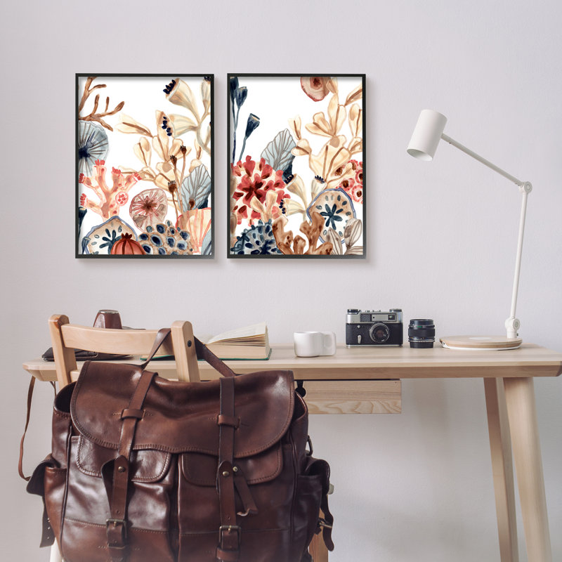 «Tropical Ocean Floor Plant Life Expressive Abstract Coral», ensemble de 2 impressions sur bois, H 20 po x l 16 po x P 1,5 po