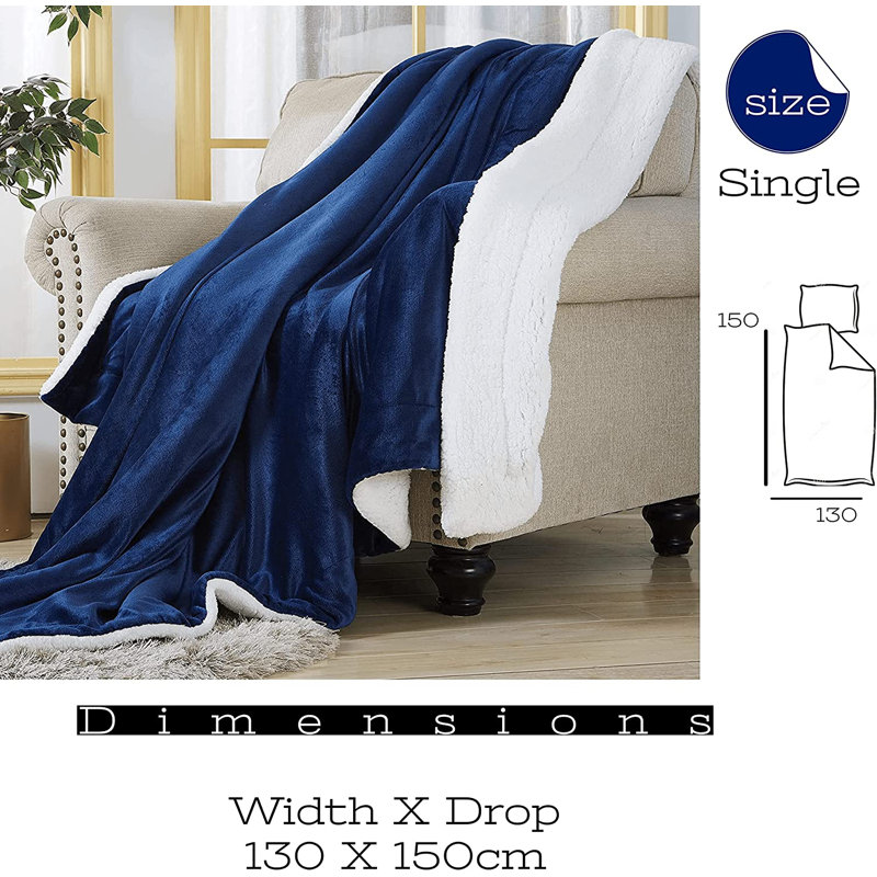 Sherpa Fleece Blanket Throw, 130 x 150cm, Navy Blue