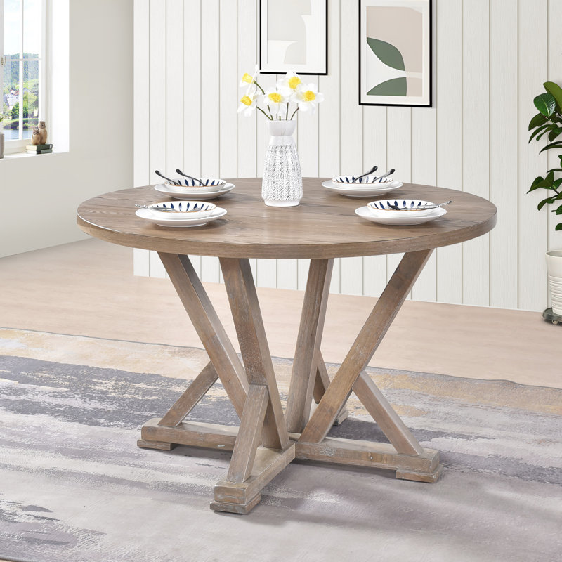 Rustic Farmhouse 5-Piece Dining Set with Round Pedestal Table and Faux Leather Chairs