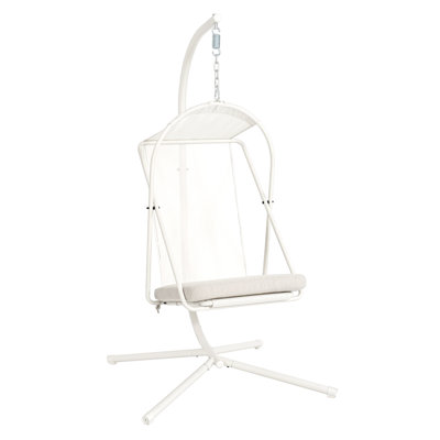 Balancelle suspendue avec support, hamac intérieur et extérieur avec coussin et appui-tête, chaise suspendue en C pour patio, balcon, chambre à coucher, blanc