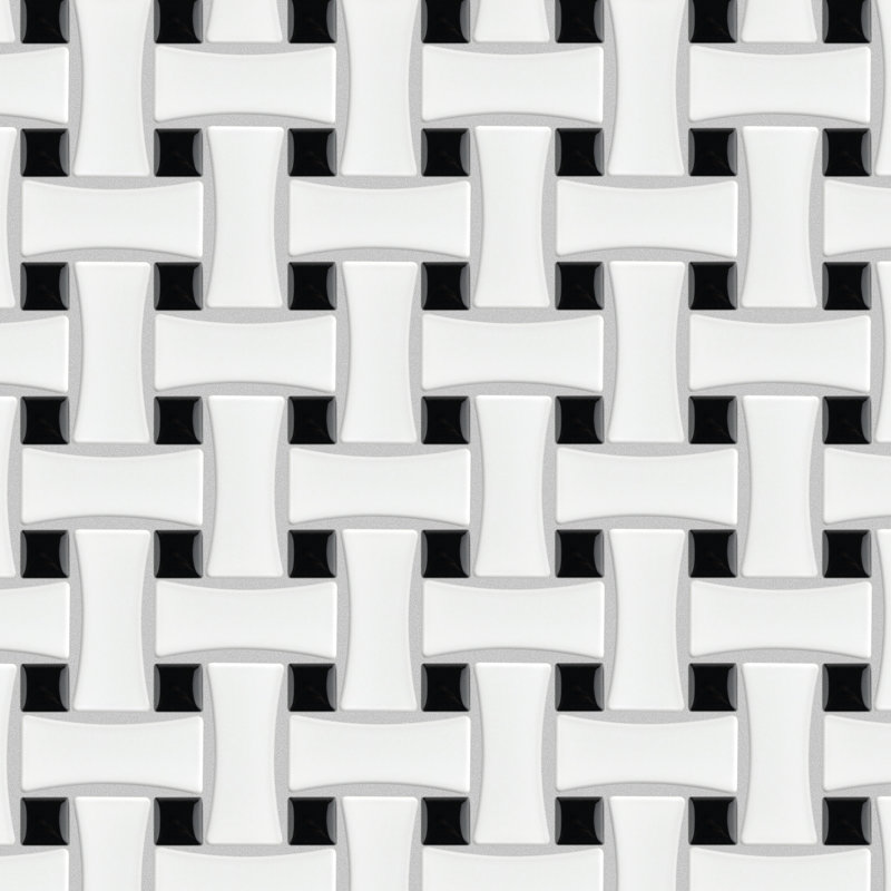 Metro Basket Weave Dog Bone Porcelain Mosaic Wall & Floor Tile, Matte White/Black