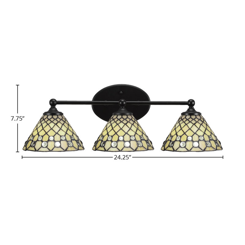 Barre d'éclairage de salle de bain Bl Blane au fini noir mat avec verre d'art 7 "Starlight, 3