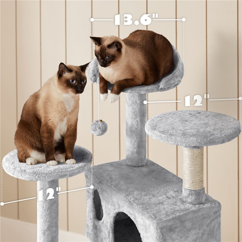 Dagenham Cat Tree Tower Condo Cat Furniture with Scratching Post for Kittens, Light Grey, 54" H x 20" W x 20" D