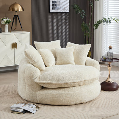  55" Large Beige Polyester Bean Bag Chair - Minimalist Round Lounger