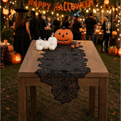 Halloween Decorations - Black Lace Spider Web Table Runner | Halloween Decor Party Favors Supplies for Indoor Outdoor - Halloween Table Centerpiece De