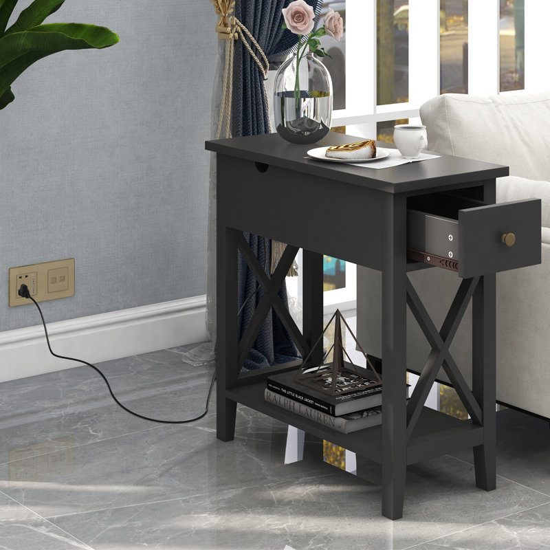 Luckas Tray Top End Table with Storage, Black