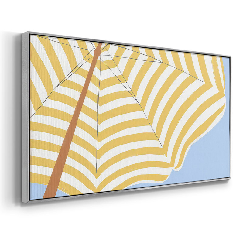 Parasol Beach Stripes II - Toile tendue avec châssis tendue, prête à accrocher, H 17 po x l 33 po, Argent argent
