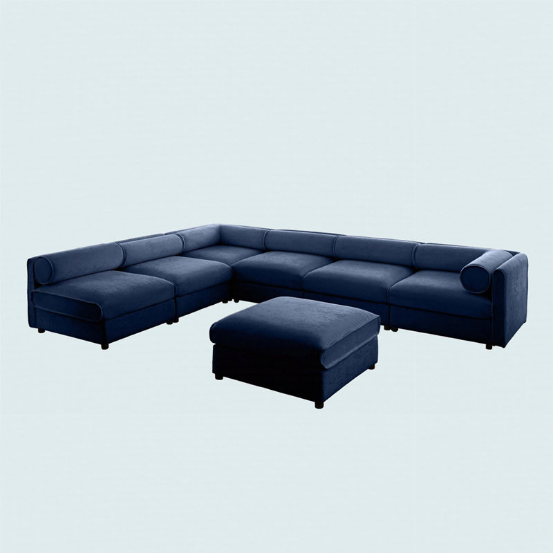 Canapé modulaire moderne 6 pièces avec rangement en chenille douce de style contemporain Cylindrica, Bleu