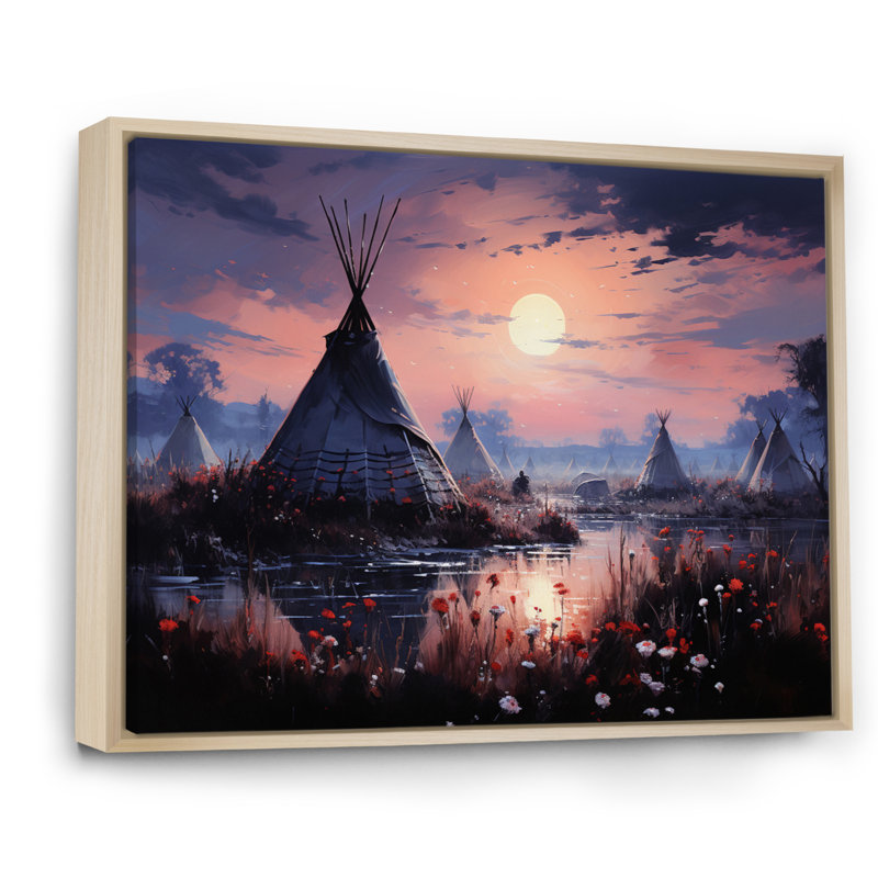 " Native Tipi Mystic Gathering ", 30" H x 40" W x 1.5" D, Natural Floater Framed