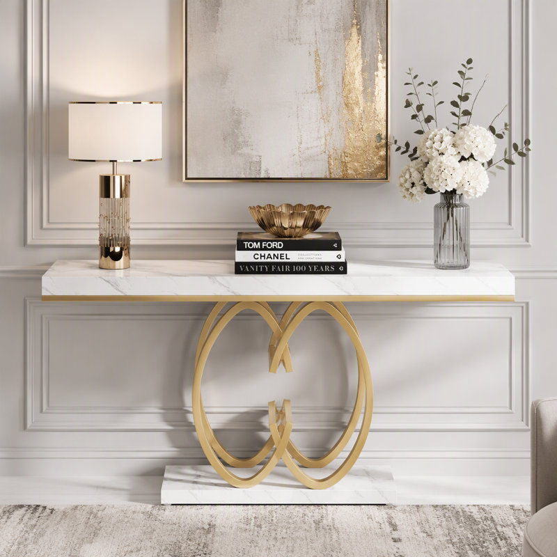 Table console moderne en faux marbre de 55 pouces