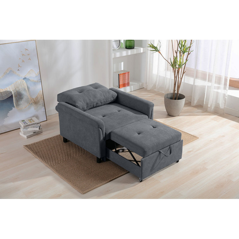 Francesca 35"W Dark Gray Woven Convertible Armchair, Dark Gray